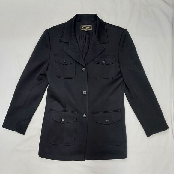 Vintage 90s Express Compagnie Internationale Black Military Style Jacket 7/8 - Picture 1 of 15
